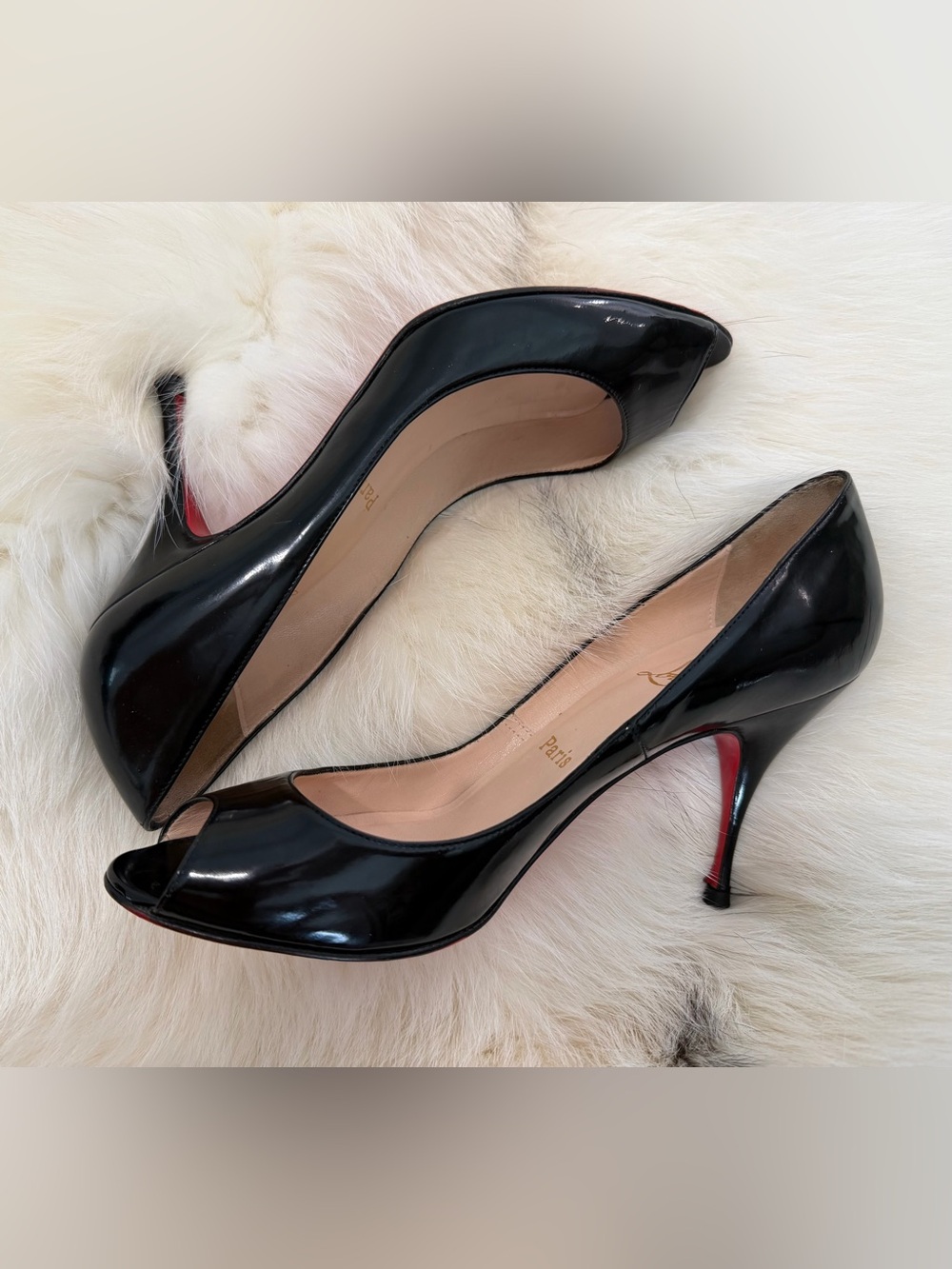 Christian Louboutin You You Black Patent Leather Peep Toe Pumps - 38.5 WORN ONCE - Picture 10 of 12